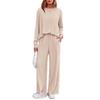 Women's Autumn 2-Piece Set: Long Sleeve Ribbed Knit Top & Wide Leg Pants - Casual & Postpartum Wear
