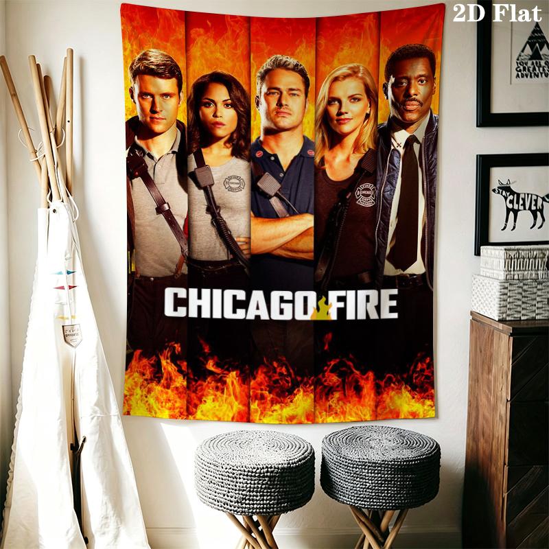 Chicago Fire Wall Tapestry Aesthetic Wall Hanging Printed Fabric Blanket Decorative Tapestries for Bedroom Living Room Home Decor