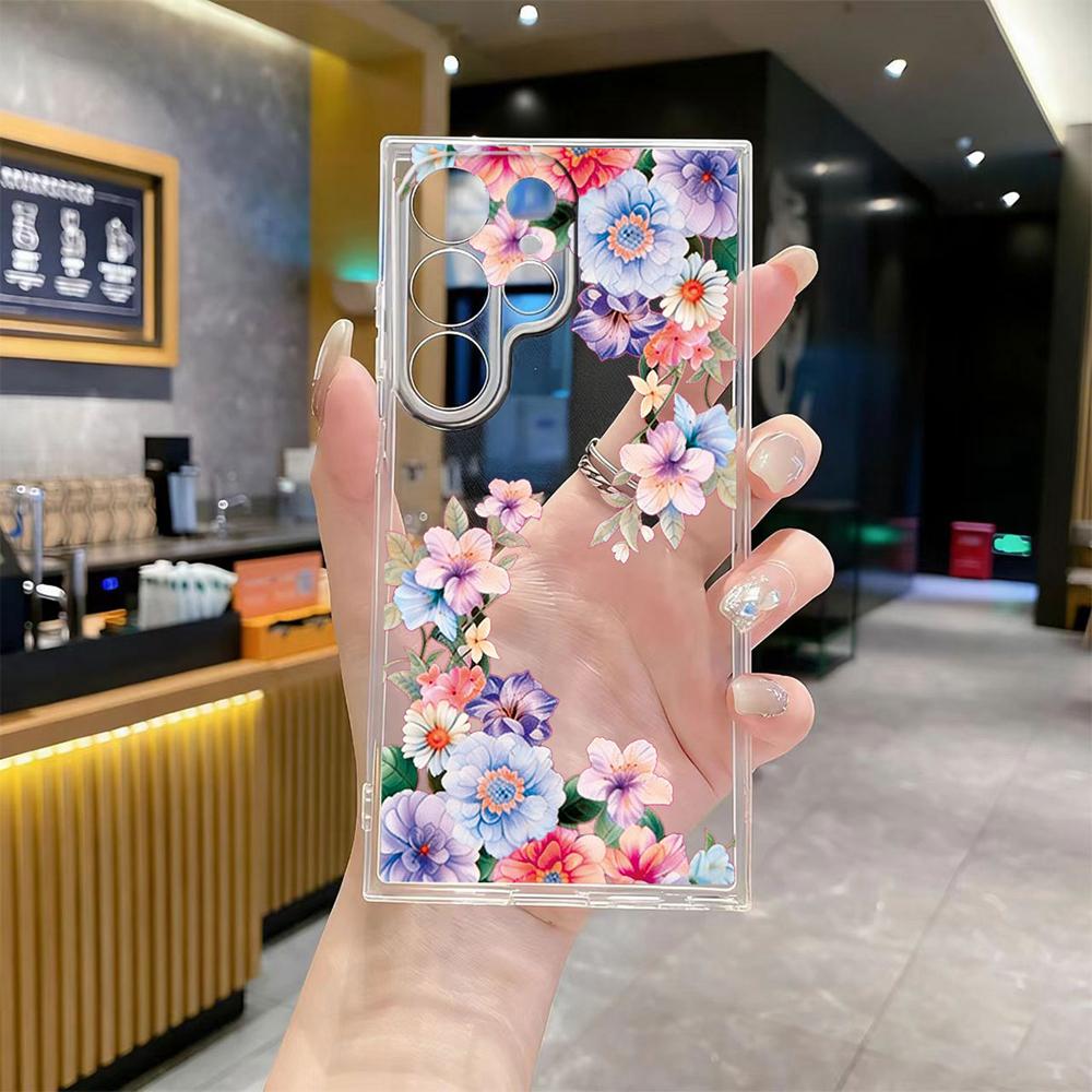 Cute Daisy Floral Transparent Phone Case For Samsung Galaxy S26 S25 S23 S22 Ultra Plus Clear Soft TPU Shockproof Flower Cover