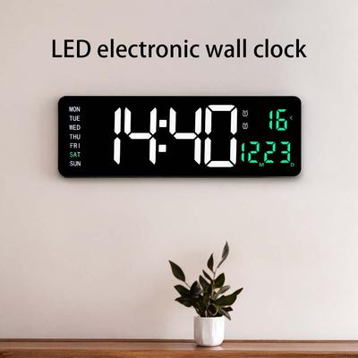 16-inch Large-screen Digital Wall Clock Temperature Date Week Display Remote Control Double Alarm Clock 12/24H LED Wall Clock
