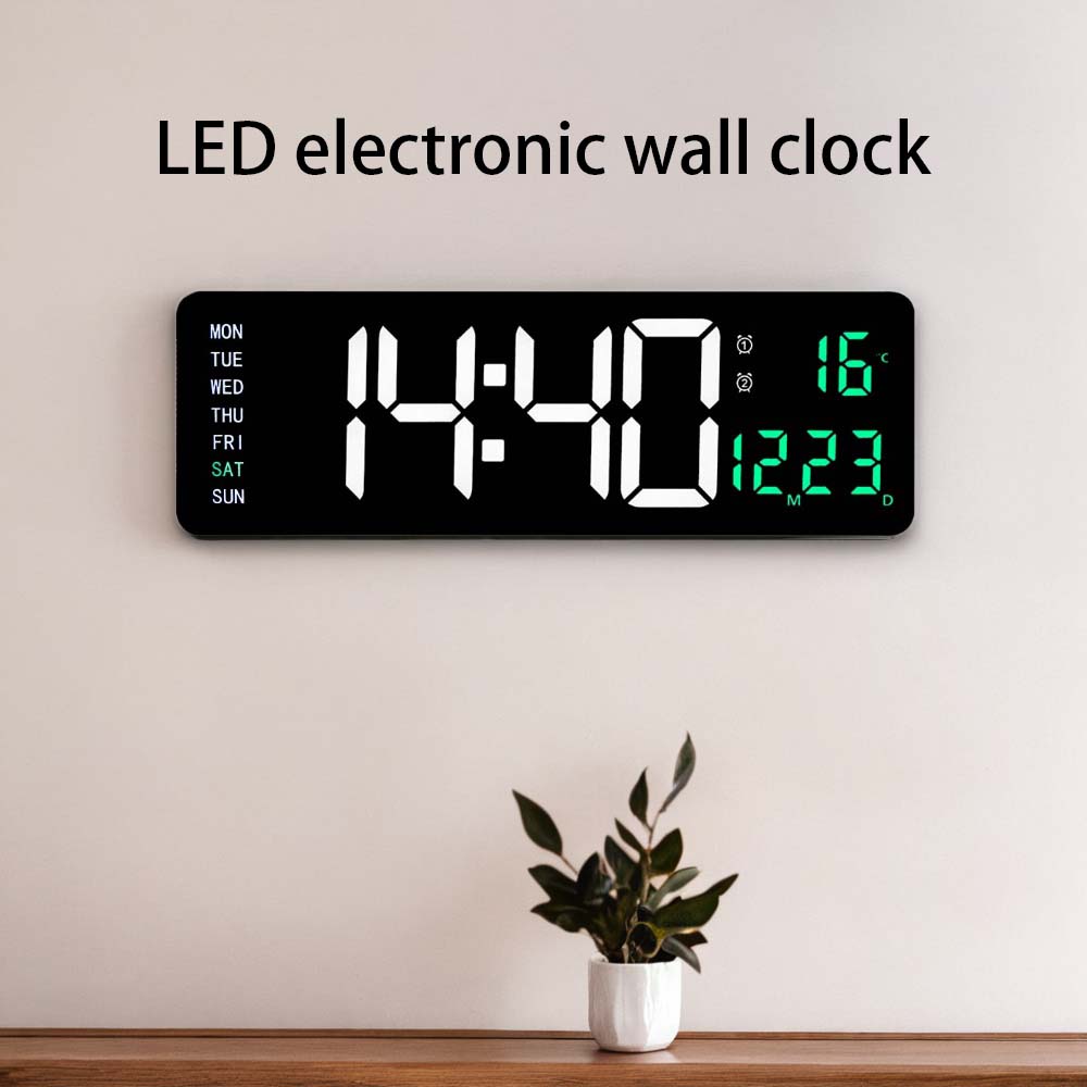 16-inch large-screen digital wall clock temperature date week display remote control double alarm clock 12/24H LED wall clock