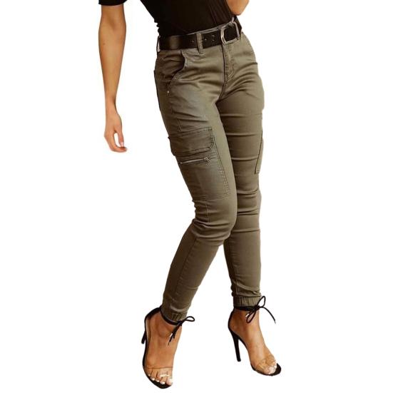 Damen Cargohose Unifarbe Mittelhoch Knopf Reißverschluss Verschluss Lässige Hose Mehrere Taschen Design Elastische Bündchen Lange Hose