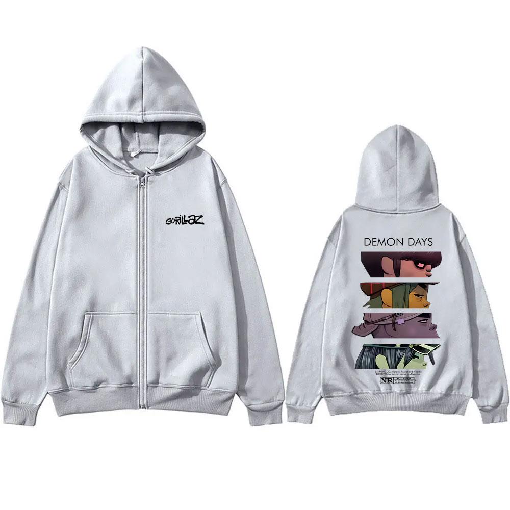 Rockeband Gorillaz Demon Days Eyes Grafisk Hettegenser med Glidelås Menn Hip Hop Mote Oversized Jakke med Glidelås Unisex Genser med Glidelås