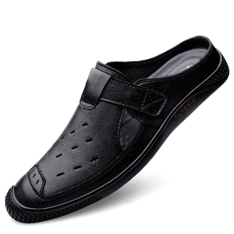 Men s Summer Baotou Leather Half-Slippers: Breathable, Backless, Perforated Casual Shoes 45