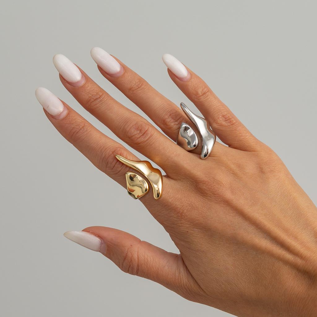 Y2K Heart Glossy Metal Open Ring for Women Simple Irregular Geometric Finger Ring Vintage Punk Style Jewelry Accessories Gift