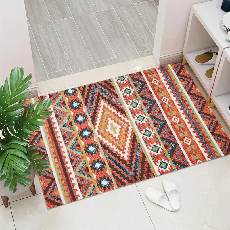 1PC Vintage Red Living Room Rug Area Rug Washable Boho Rugs Carpet Non-Shedding Throw Rug for Farmhouse Indoor Kids Playroom