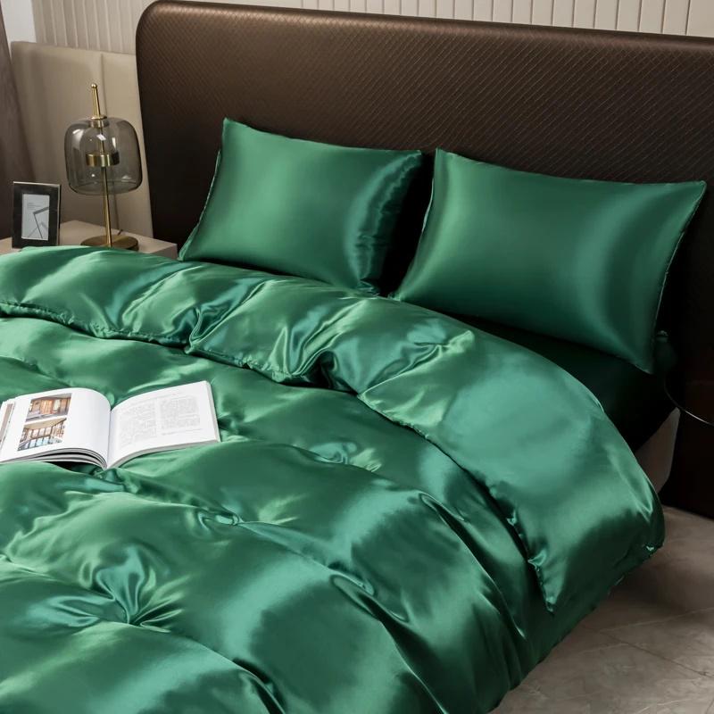 4PCS Bedding Set Cover Duvet Cover Set Silky Soft Cozy King Size Bedding Set Luxury Polyester Satin Smooth Single Double Bedding Sets
