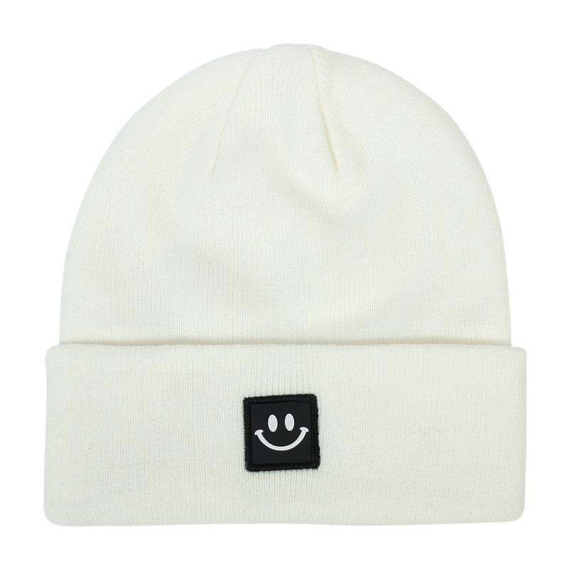 Smiling Face Label Hat Women's Solid Color Knitted Hat Outdoor Leisure Baita Warm Woolen Hat Men's Winter Hat