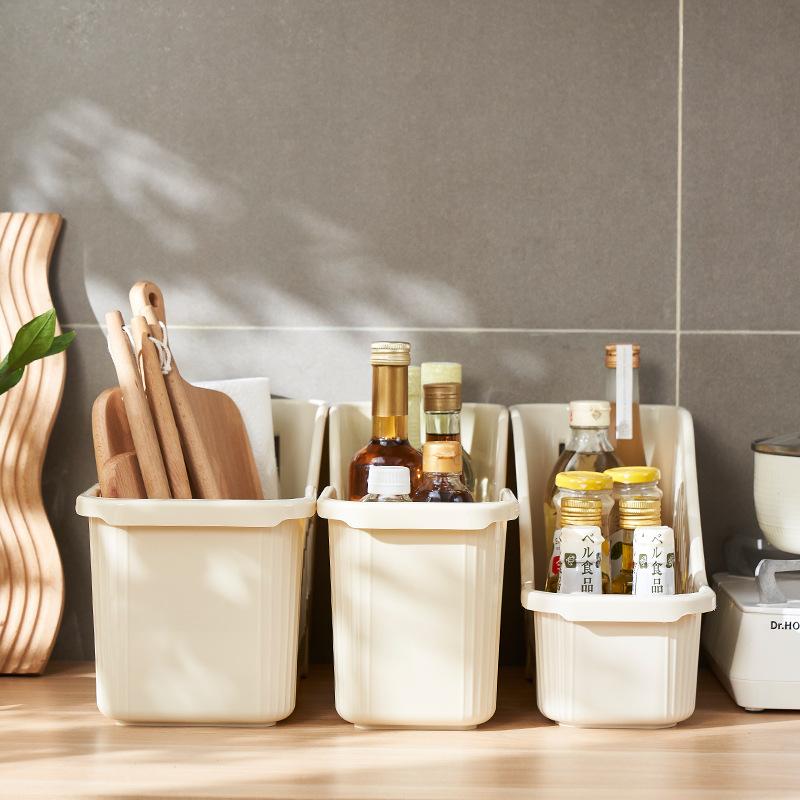 Plastic Storage Basket With Wheels And Handle Slanted Open Design Organizer Bin For Books Stationery And Household Items