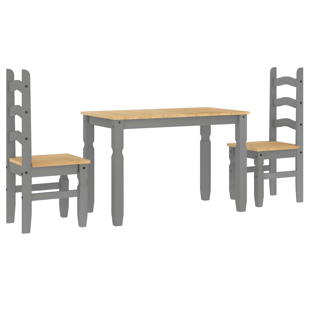 3 Piece Dining Set PANAMA Grey Solid Pine Wood