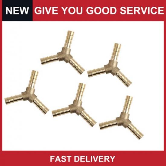 6mm Brass Hose Barb Fitting Y-Shaped 3 Way Connector for Air Water Gas Oil 5 Pcs