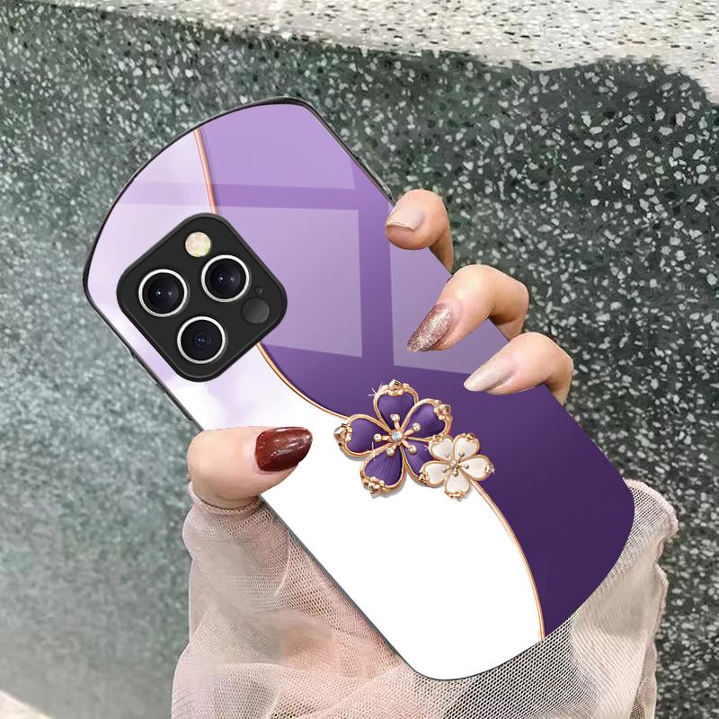Lucky Four-leaf Clover For iPhone 16 15 14 13 Plus 12 Mini 11 Pro Max XR Xs X 7 8 6 6S Elliptical Tempered Glass Phone Case