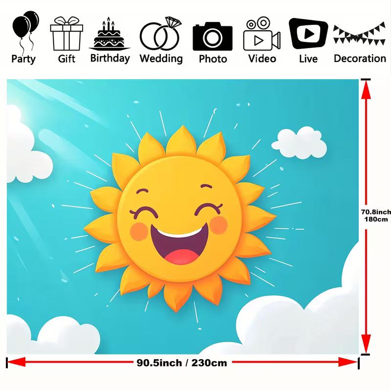 Sfondo Cartone Animato Sole Sorridente 2D Cielo Azzurro Luminoso Sfondo Fotografico