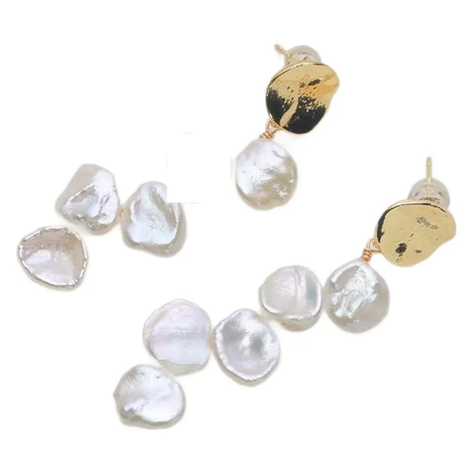 Keshi petals natural freshwater irregular shaped baroque broken silver pearl earrings French stud earrings