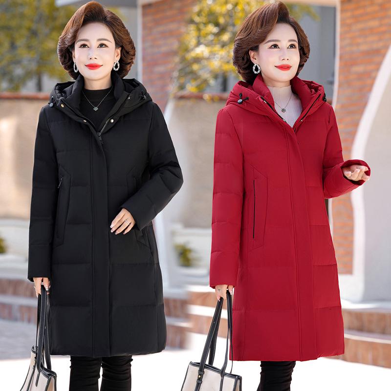 2025 Women's Hooded Mid-Length Winter Down Jacket for Middle-aged and Elderly Mothers