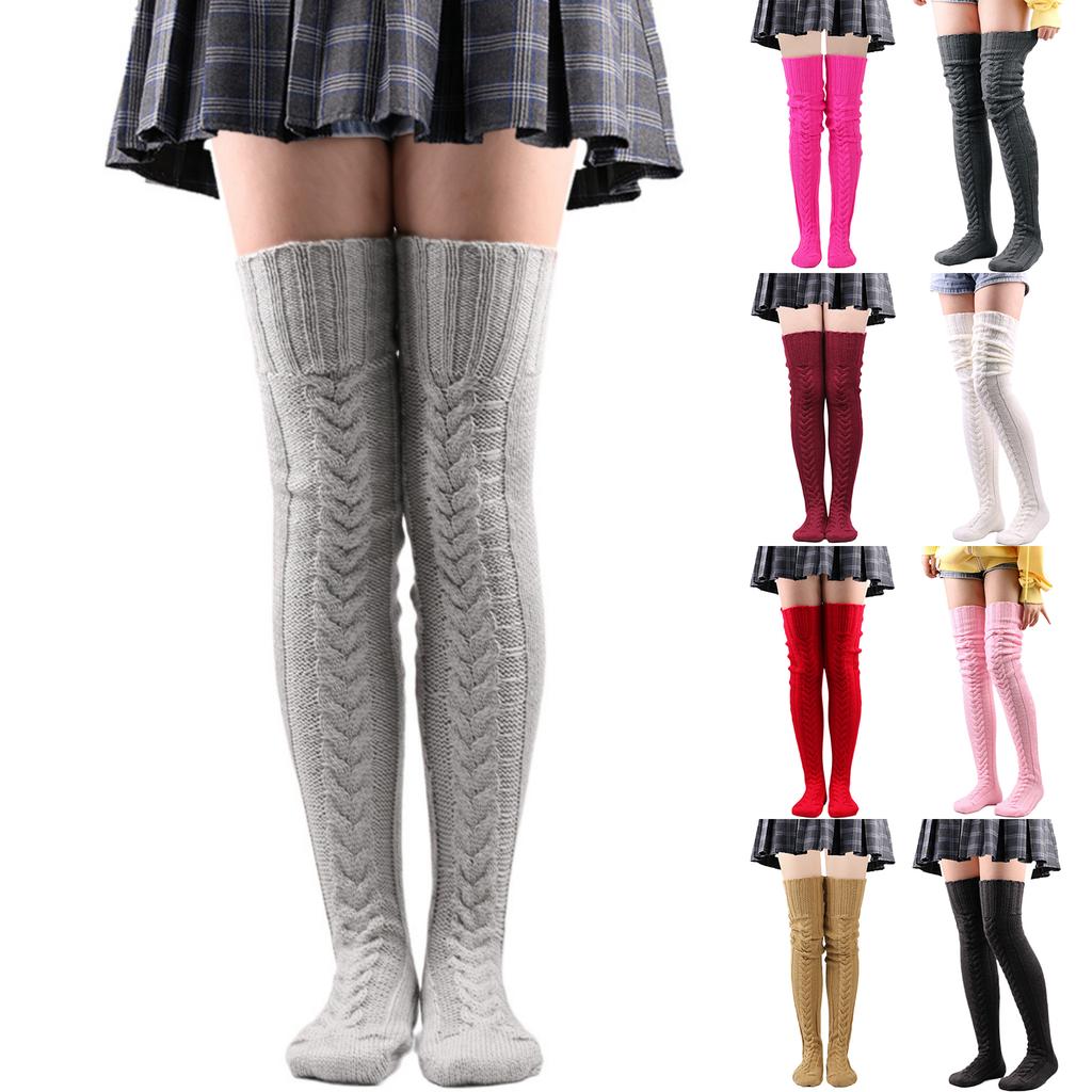 Women's Woolen Warm Foot Covers, Long Socks, Winter Solid Color Over-the-Knee Socks