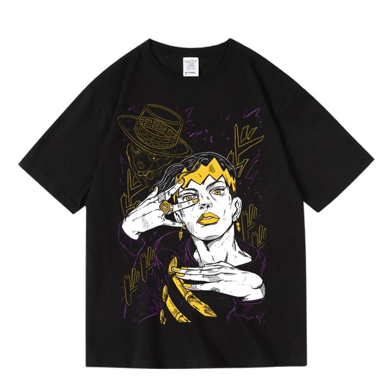 Jojo's Wonderful Adventure Shore Partner Cartoon Japanese Anime Print T-shirt Crew Neck Men's and Women's Short Sleeves Summer