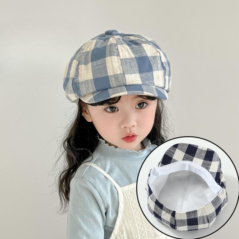 New Children's Plaid Front Hat Spring and Autumn Retro Baseball Cap Painter Hat Baby British Breathable Outdoor Beret