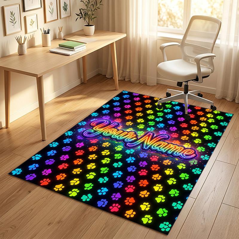Dog Theme Crystal Velvet Rug Personalized Custom Name Text Soft Floor Mat Home Decor