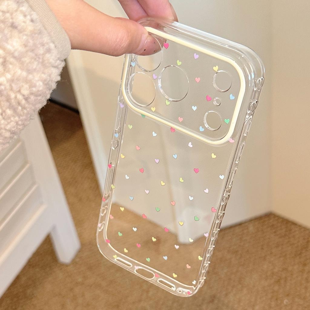 Korean Style Simple Colorful Little Love Heart Transparent Shock Proof Phone Cover Case for iPhone 17 16 15 14 13 12 Pro Max