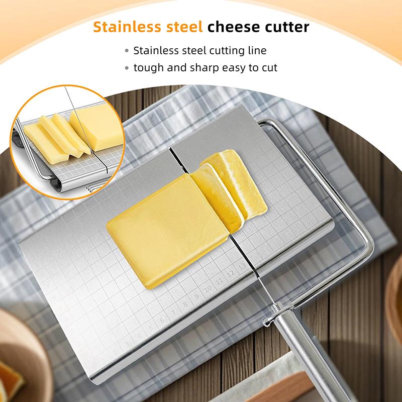 Cheese Slicer With Wire - Adjustable Stainless Steel Block Cheese Cutter, Heavy Duty Wire Cheese Slicer Kit
