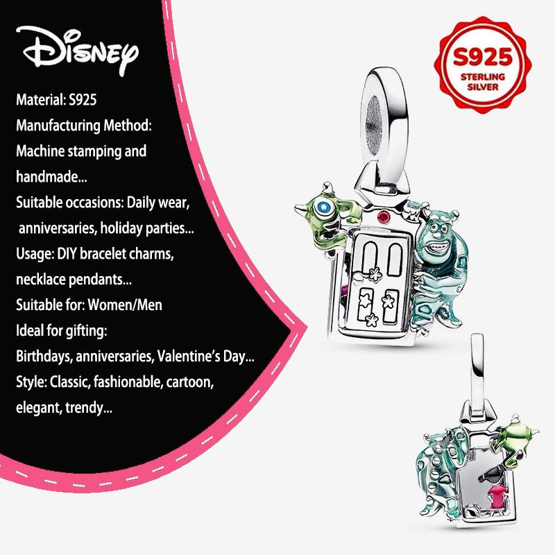 New Disney 925 Silver Winnie & Stitch Charms for Bracelet Necklace DIY Jewelry Gifts Holiday Party