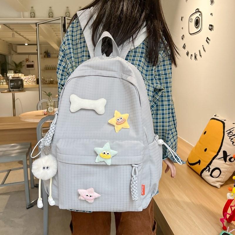 Solid Color Women's Backpack Large Capacity Student School Bag