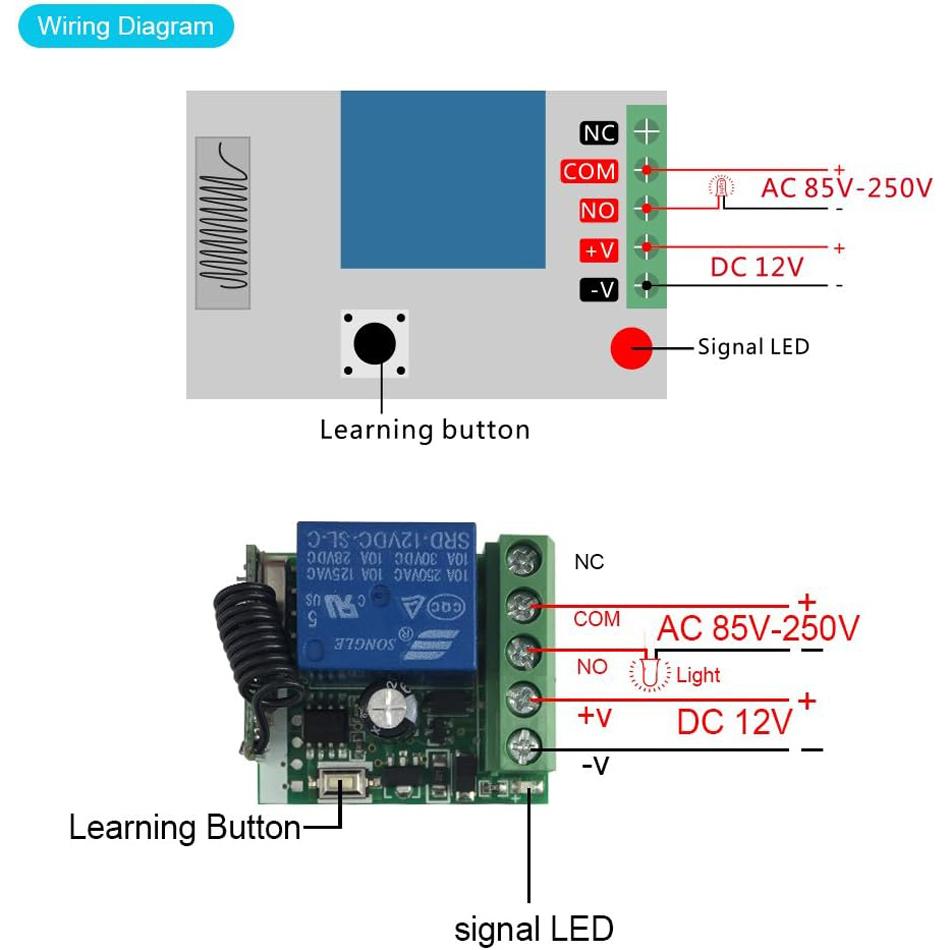 433Mhz Universeller Drahtloser Fernbedienungsschalter DC 12V 1CH Relais Empfängermodul RF Sender Momentary Toggle Latch für Tor