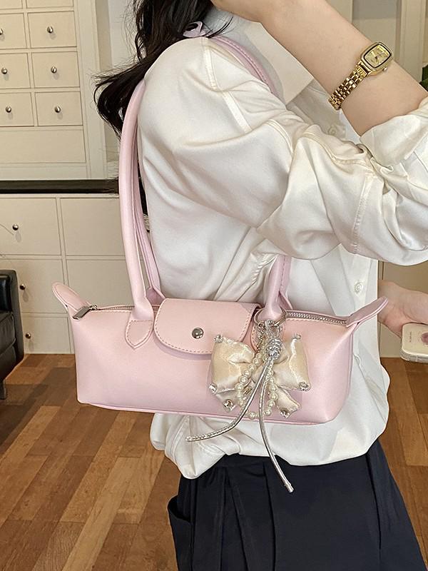 2026 French Light Luxury Cowhide Long Handle Dumpling Baguette Crossbody Bag