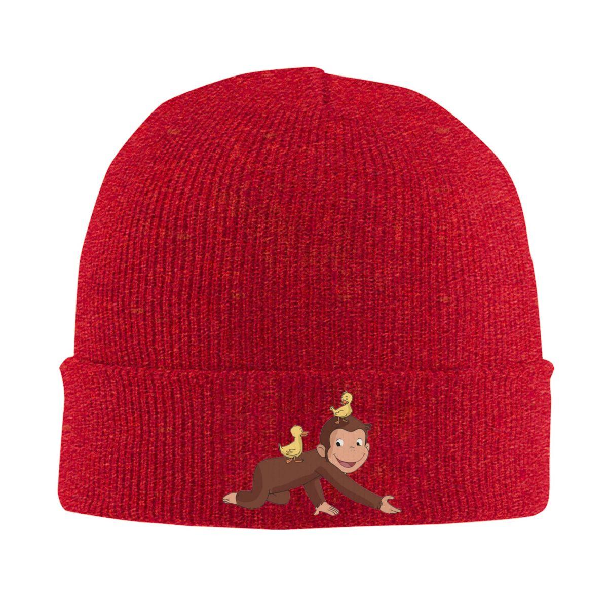 Funny Curious George Characters Warm Knitted Cap Winter Knit Bonnet Hat Skullies Beanies Hip Hop Caps for Unisex One Size