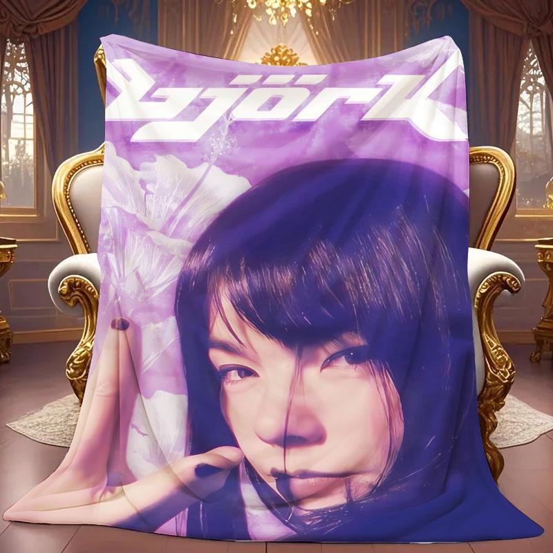 1Pc Bjork Print Flannel Blanket, High Quality Comfortable for All Seasons, Warmth and Comfort, Perfect for Christmas Gifts