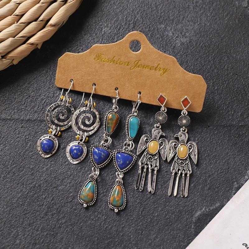Retro long earrings, Tibetan silver tassel women's bohemian high-end metal vacation earrings set