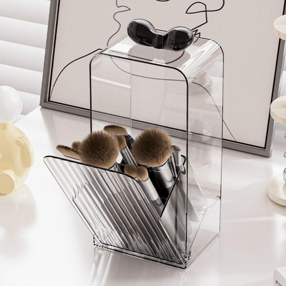 Clear Acrylic Cosmetic Tools Organizer Flip-Top Design Makeup Brush Storage Rack Lipstick Storage