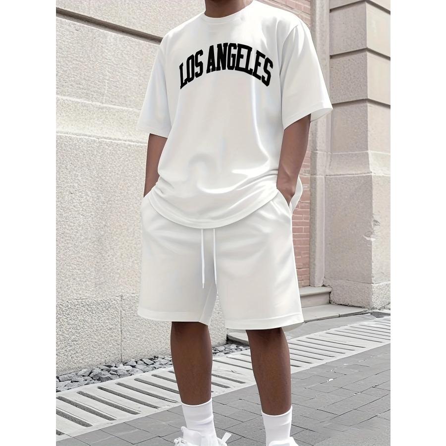 2026 New Men's Athletic Set Los Angeles Print Short-Sleeve T-Shirt Casual Athletic Set Streetwear Shorts Two-Piece Men's Set