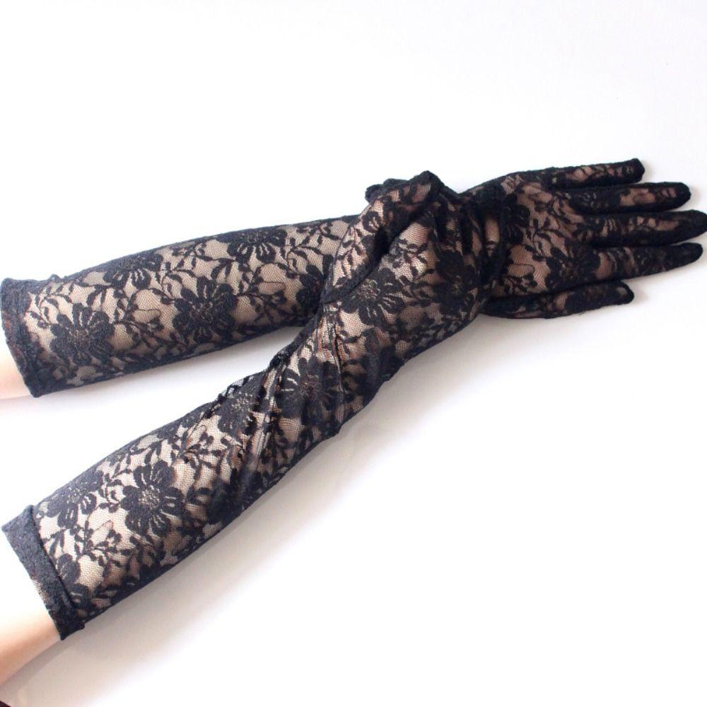 Mesh Rock Gloves Lace Sunscreen Gloves Sexy Long  Black Gloves  Halloween