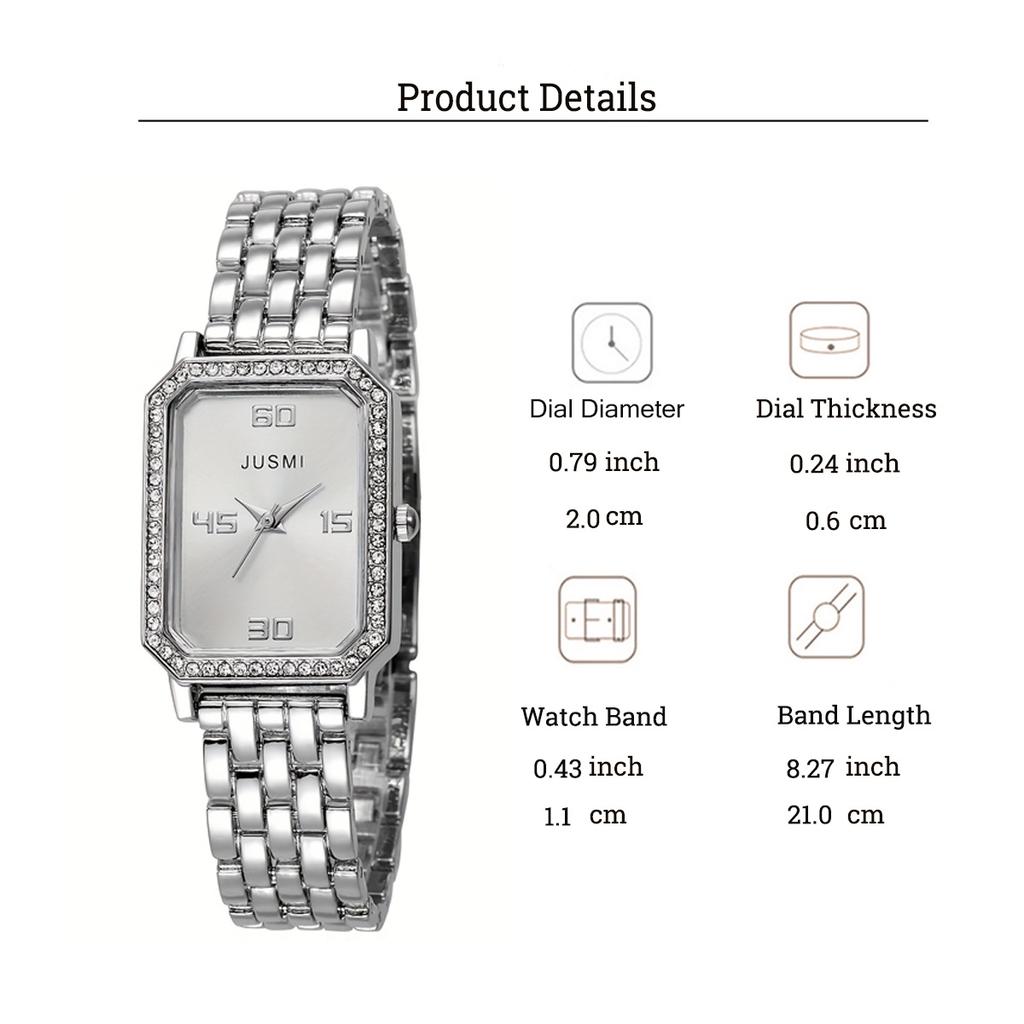 Fashion Set with Diamond Small Square Plate Women's Quartz Watch Bracelet Set of 2 for Holiday Anniversary Gifts