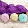 6-cavity Silicone Flower Shape Cake Molds,3 Packs Fondant Shape Decorating Ice Cube Trays Purple Blue Pink