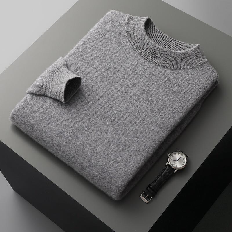 Maglione da uomo in cashmere a collo alto a metà: Maglione a maniche lunghe in pura lana per Autunno/Inverno, tinta unita, strato base spesso.