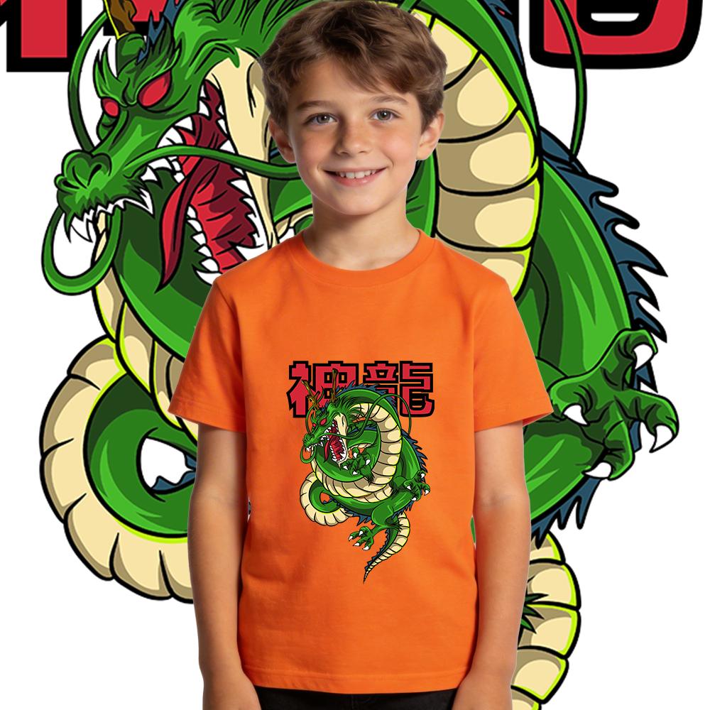 Kids Dbz Shen Long Anime Print T Shirt Pure Cotton Soft Breathable Short Sleeve Shirt for Boys and Girls Summer Casual Wear