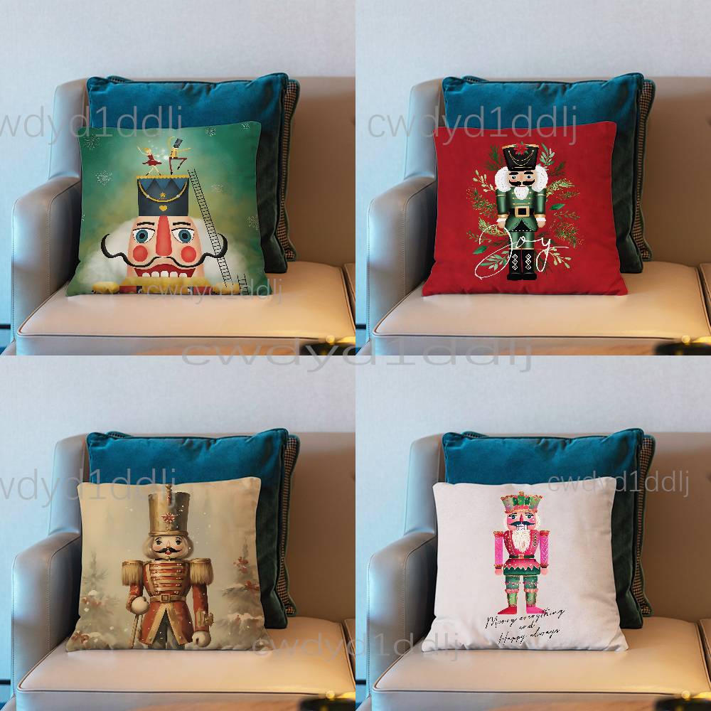 Nutcracker Christmas Pillow Case Short Plush Sofa Decorative Gift Home Double-sided Printing Cushio