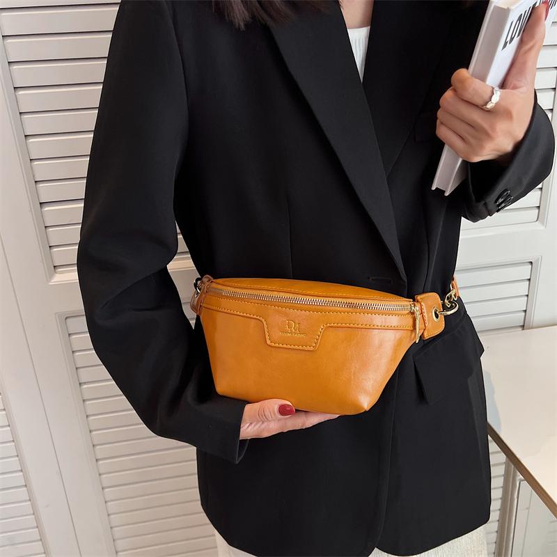 Monochromatic Leather Chest Bag for Women  Crossbody Bags  Belt Bags  Luxury Bags  Women's Fashion