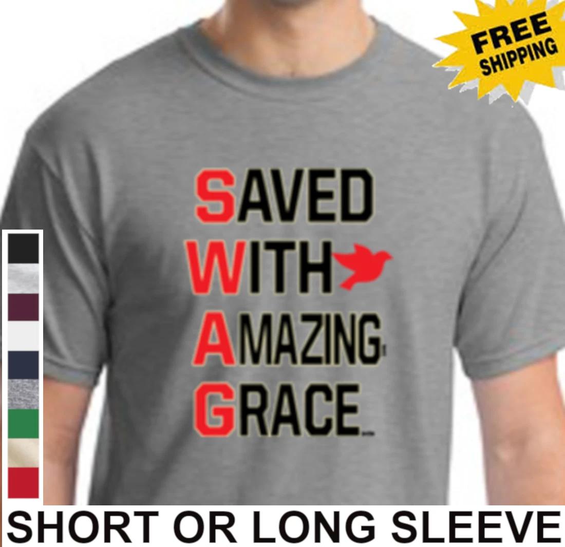 Religious Christian SWAG Saved With Amazing Grace Jesus Dove Mens T Shirt L