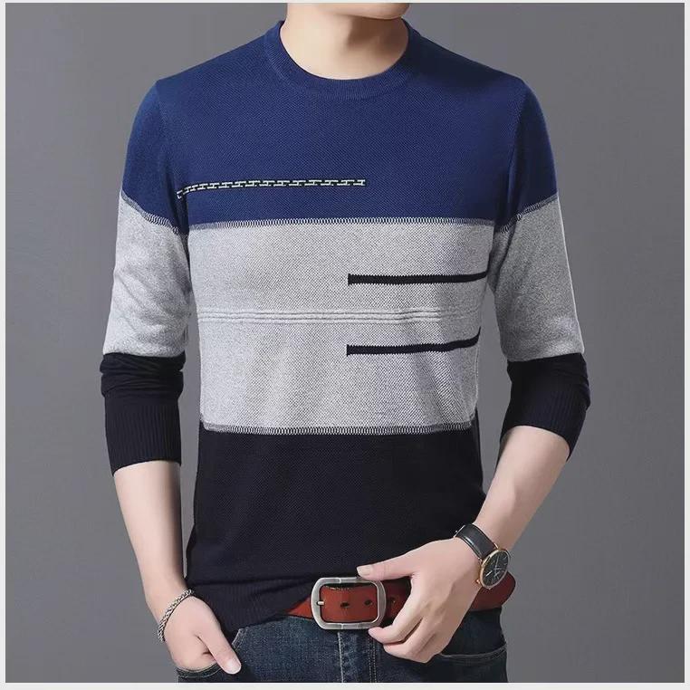 "Autumn Round Neck Knit Pullover for Men - Long-Sleeved, Stylish and Comfortable"