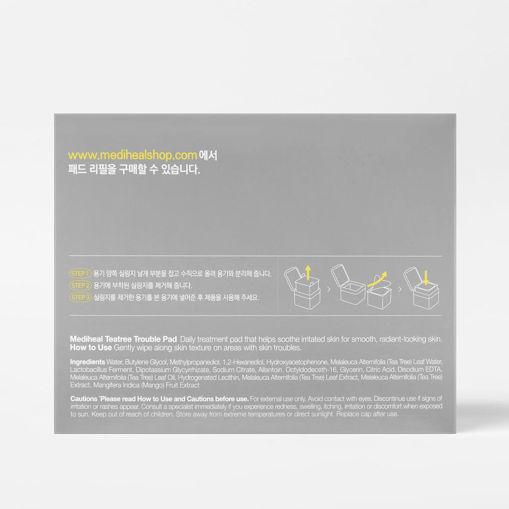 MEDIHEAL OFFICIAL Square Facial Toner Pads 100 Blemish Removal Korean Cosmetics (Tea Tree) Sheets, 170ml, Pads,