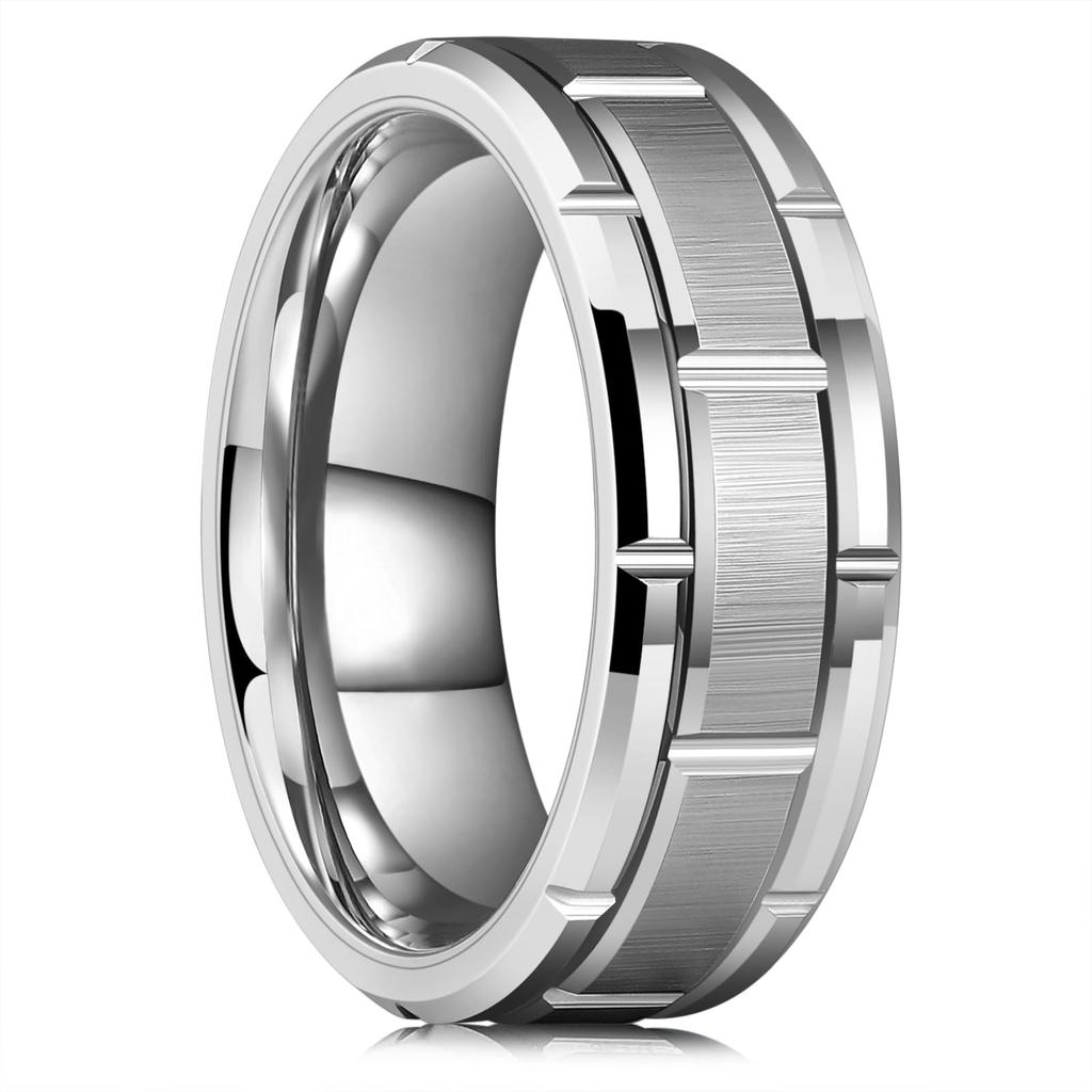Modern 8MM Men Stainless Steel Rings For Women Gold Color Brushed Double Groove Pattern Rings Men's Wedding Party Jewelry Gift