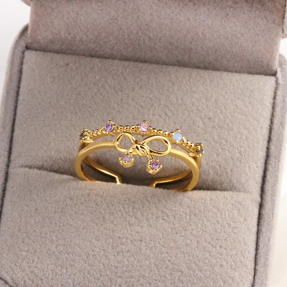 New Cute Colorful Zircon Flower Ring For Women Girl Fashion Vintage Zircon Adjustable Rings Jewelry Gift