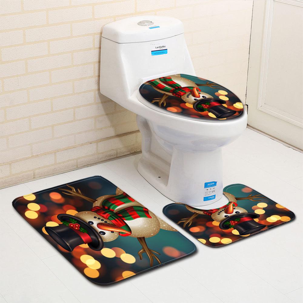 Christmas Bathroom Floor Mat Toilet Three-Piece Set
