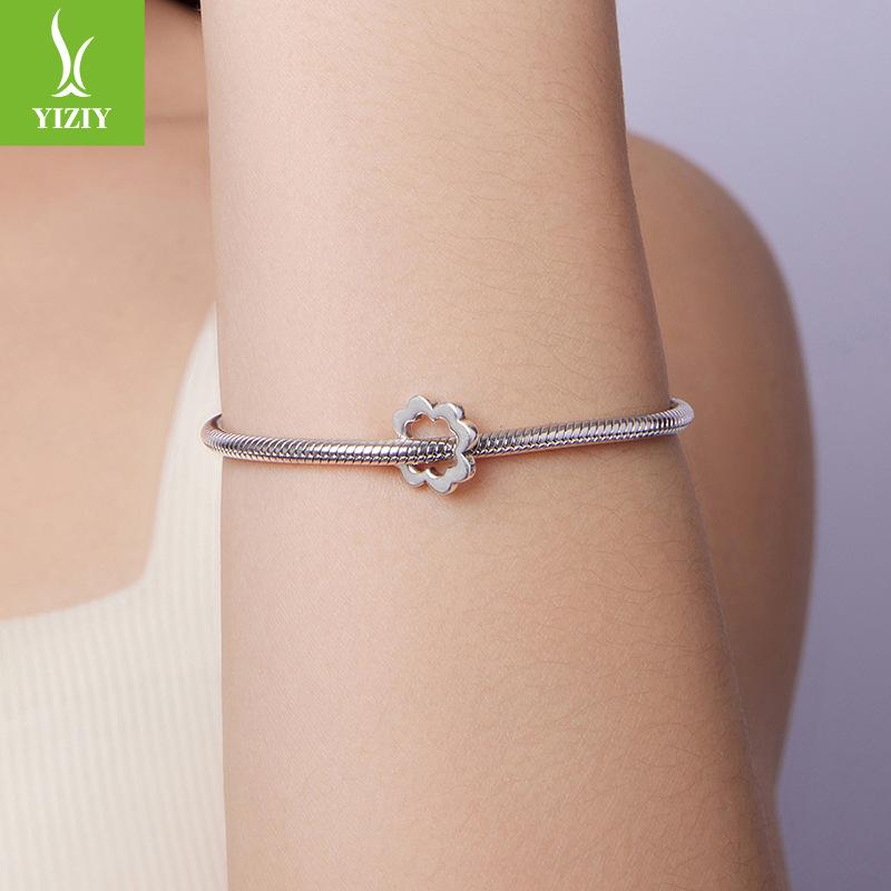 Simple And Versatile S925 Sterling Silver Lucky Grass Beaded, Classic And Fashionable Four-Leaf Clover Diy Jewelry Accessories
