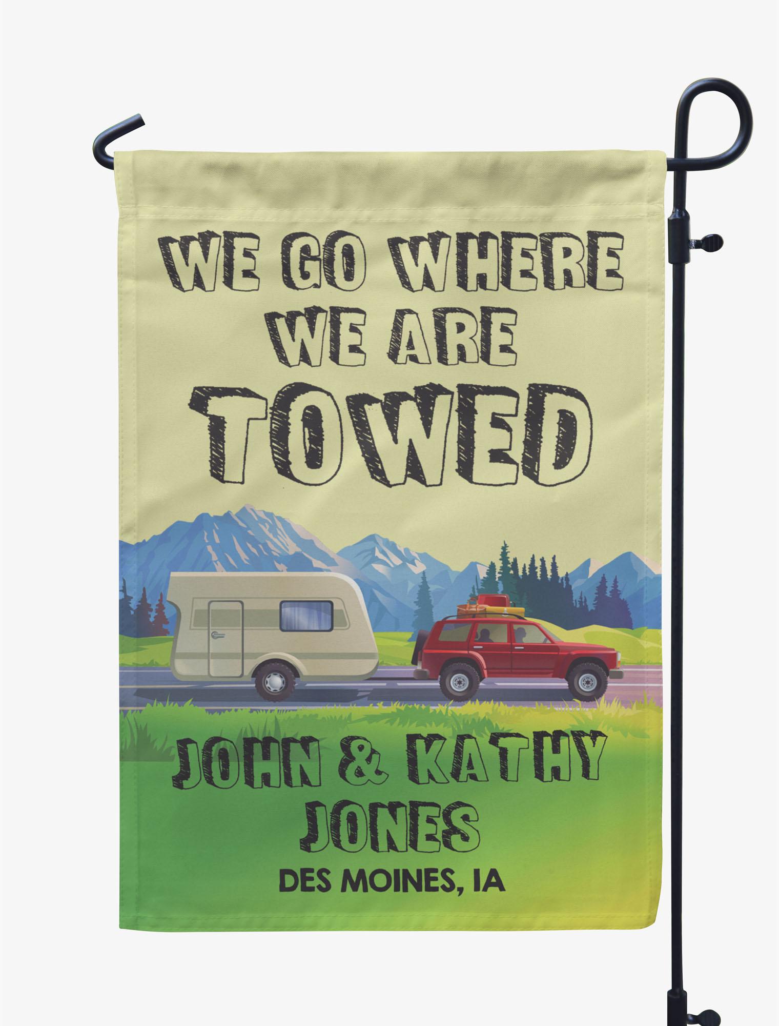

Printtoo Tan We Go Where We Are Towed Caravans CampingA FlagA Custom Personalized CampingA FlagsA For Campers Double Sided 12.5 x 18 Inches дубильная кора