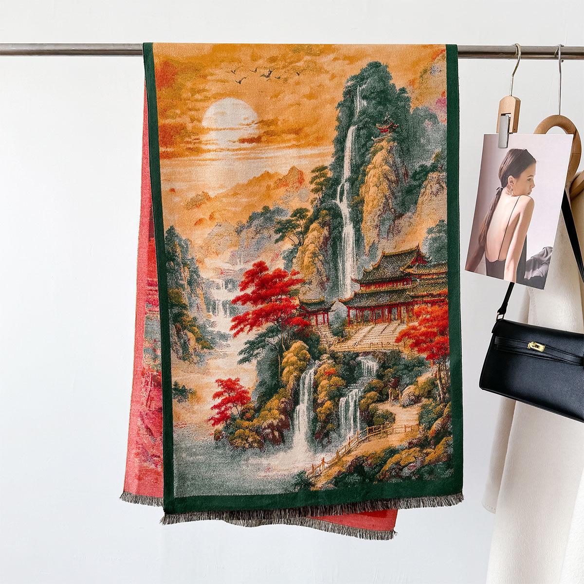 

Новая осенне-зимняя шаль-картина маслом, женская теплая толстая накидка, дизайнерские шарфы, женский кашемировый плед, пончо для девушки, эшарп, буфанда GSJ-430-1